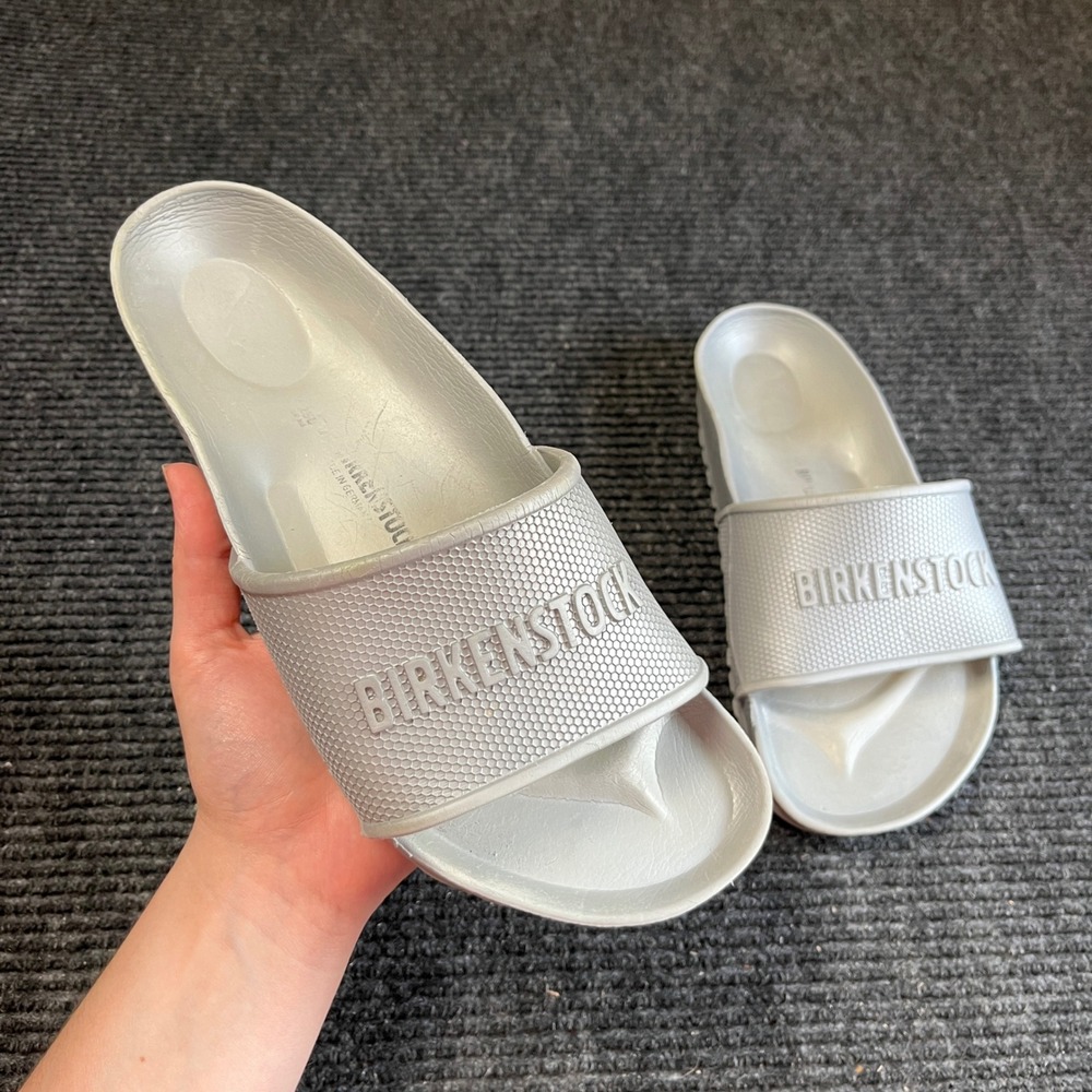Birkenstock Barbados EVA Slide Sandals Womens 39 Silver Waterproof Sporty Logo